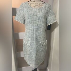 Isaac Mizrahi New York Woman Silver Square Neck Tweed Sheath Dress